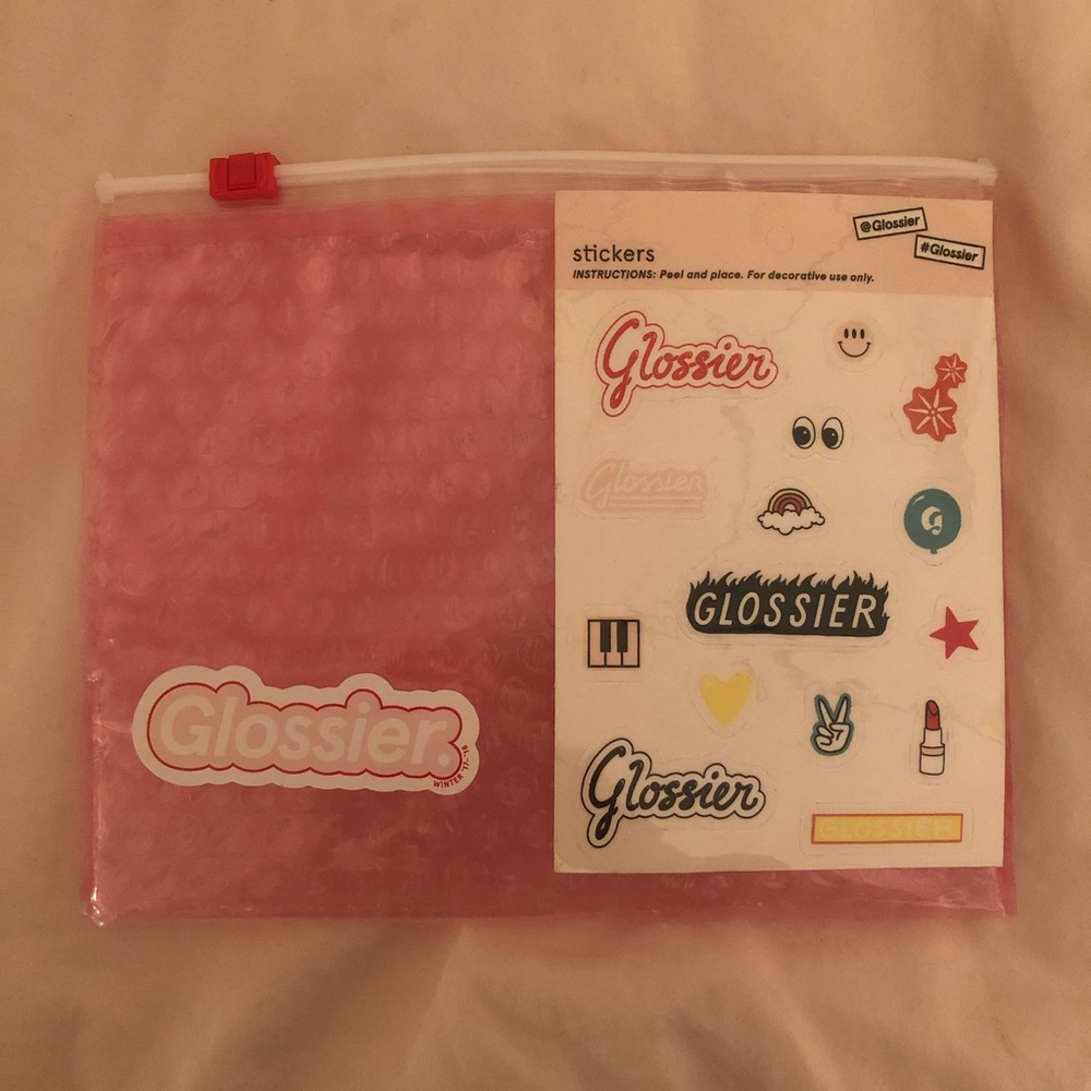Glossier Pink Makeup Bubble Pouch Bag Stickers